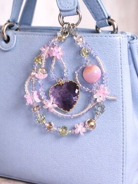 Handcrafted Pink & Purple Beaded Heart Pendant Necklace